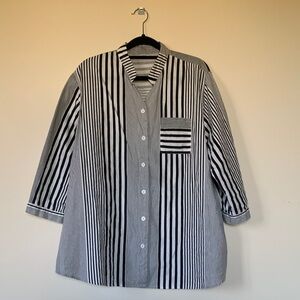Striped Black and White Button-Up Shirt